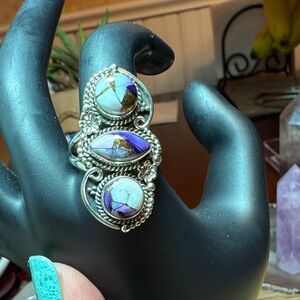 Purple Dahlia Turquoise Boho/Handmade Stack Sterling Silver Ring